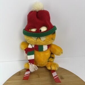 Vintage Skiing Garfield the Cat Plush with Skis, Hat, and Scarf 1978, 1981